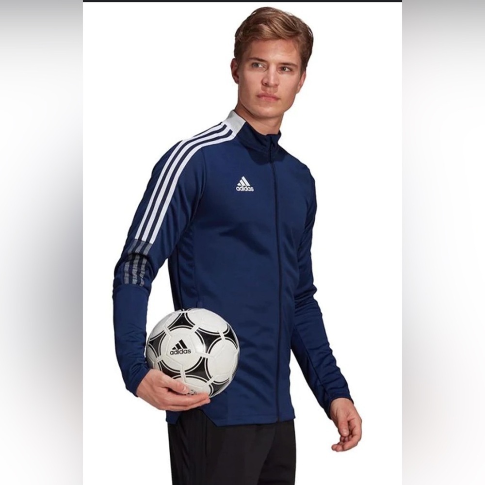 NWOT Adidas Blue Performance Jacket with Signature Stripes